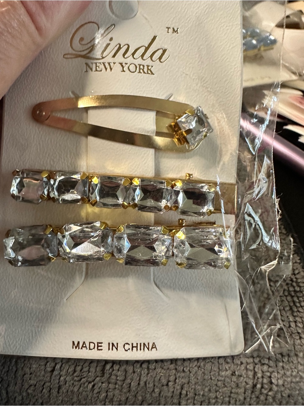 Gold Crystal Hair Clip Set - light blue